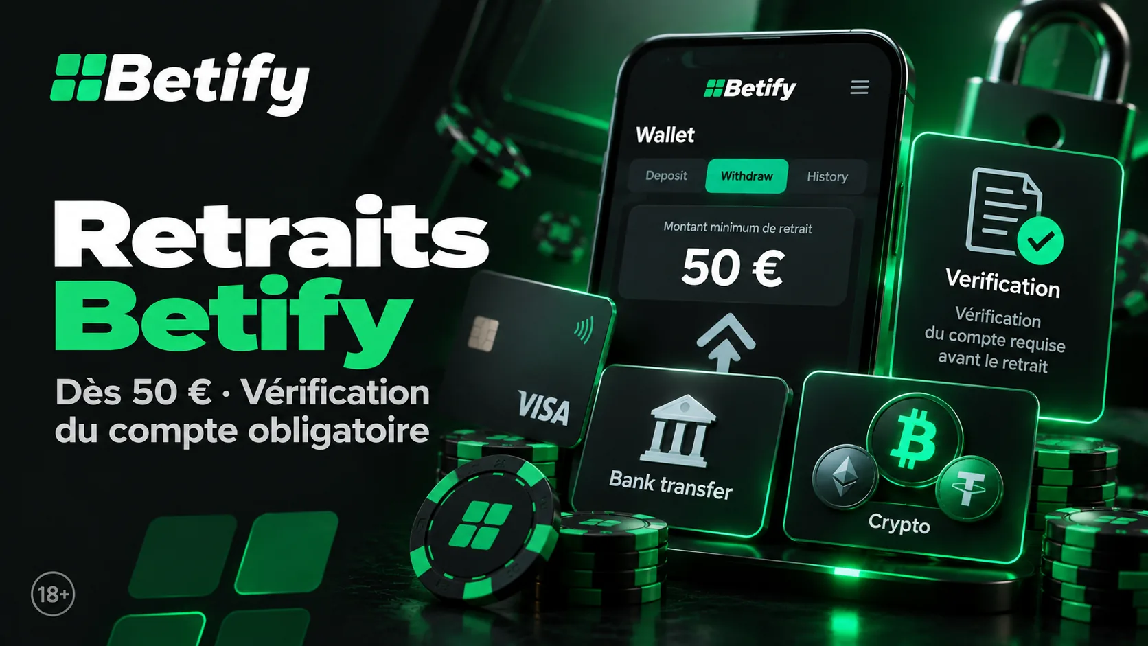 Retrait Betify à partir de 50 euros, avec vérification du compte